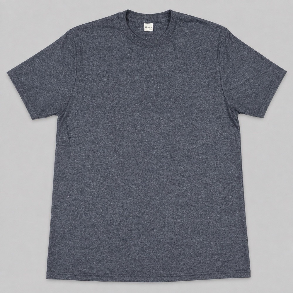 A0004-Hanes Mens T-Shirt Large Blue Heathered Short Sleeve Crew Neck Jersey Tee